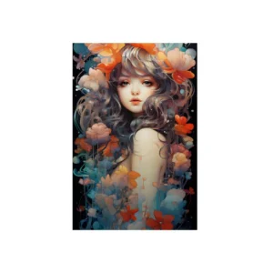 Girl with Flowers in Hair Metal Poster