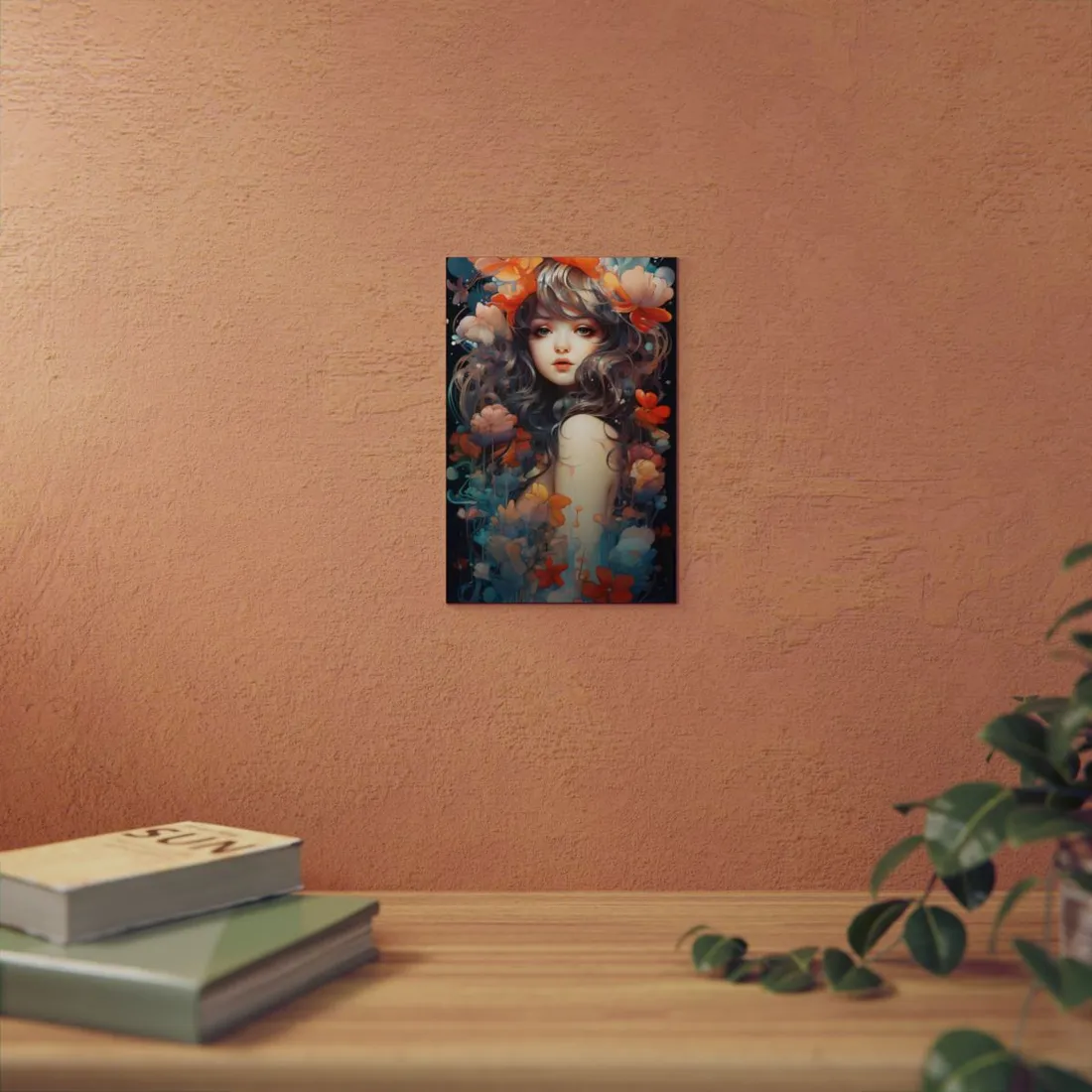 Woman with Flowing Floral Hair: Fantasy Portrait - Metal Poster
