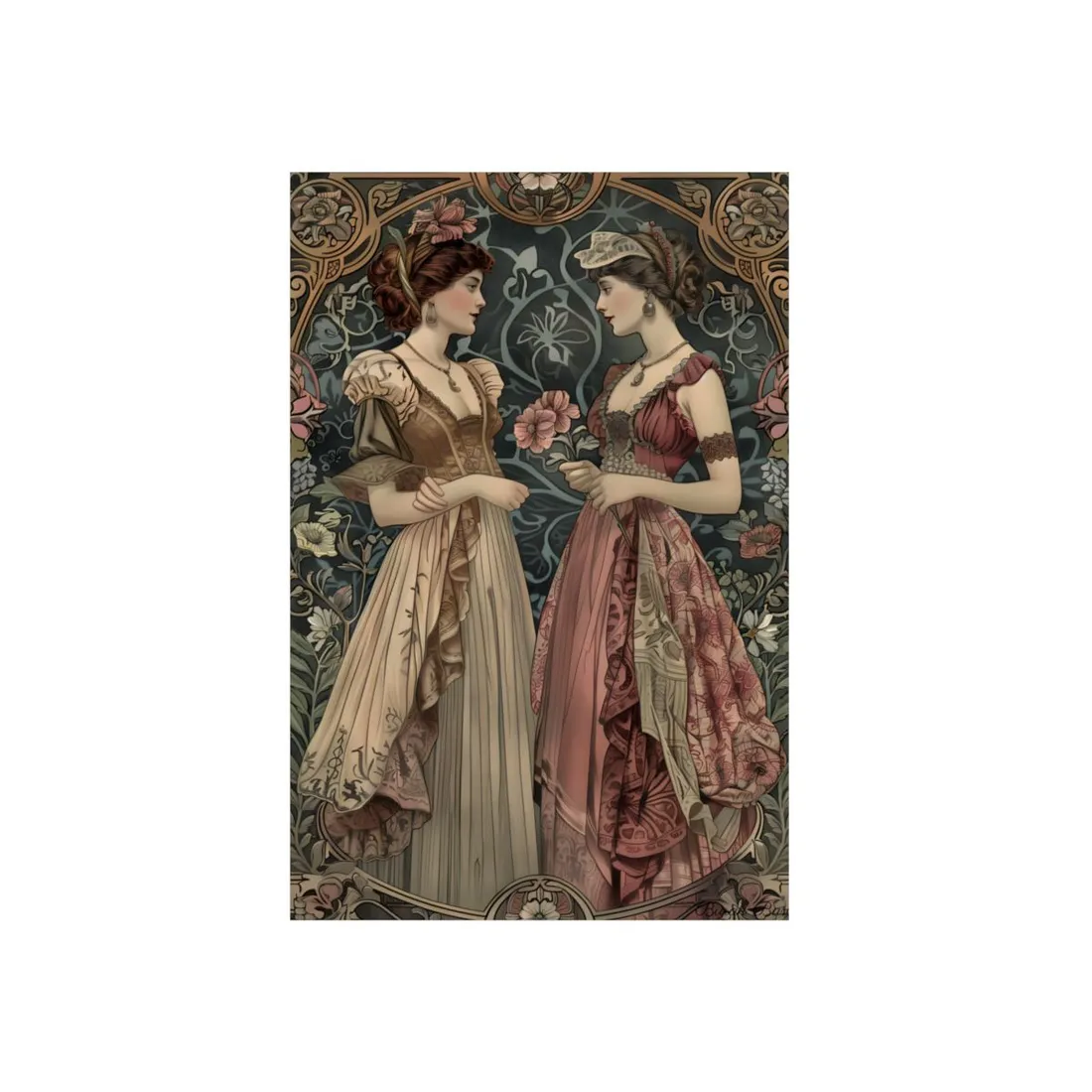 Women in Ornate Attire: Formal Primrose Ceremony - Metal Poster