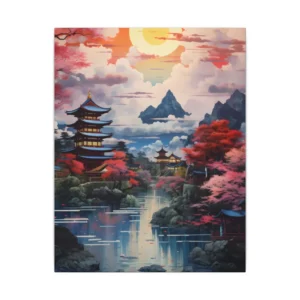 Pagoda by Lake at Sunset Canvas Print