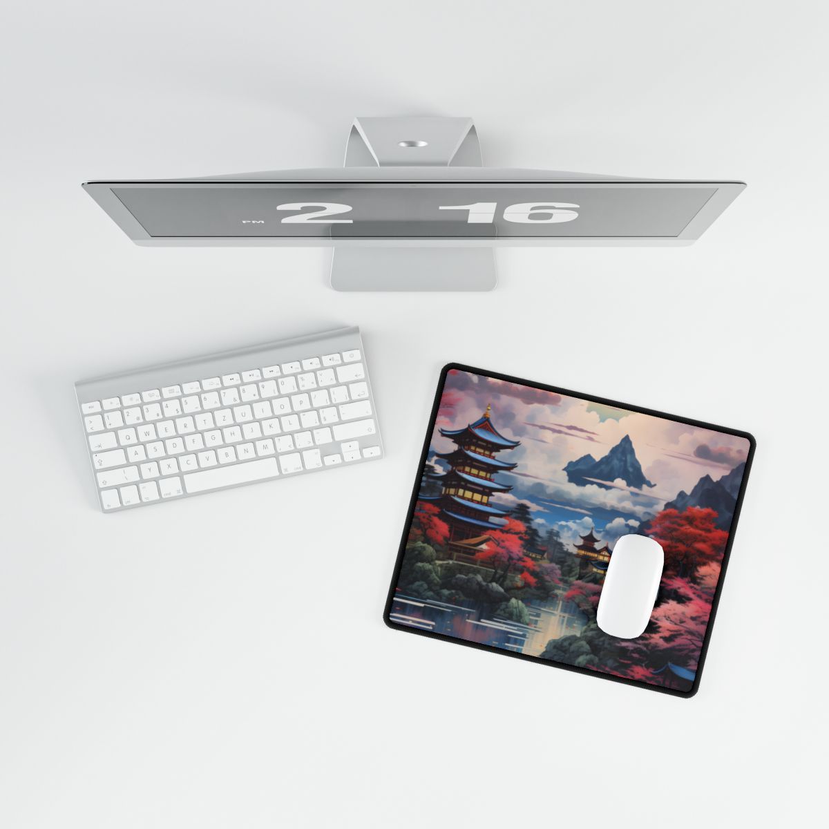 Wonderful Japanese River Scene with Serene Flowers - Desk Mat