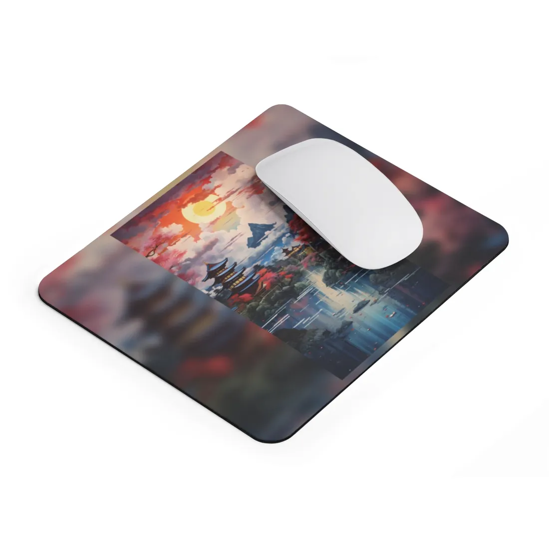 Wonderful Japanese River Scene with Serene Flowers - Mouse Pad