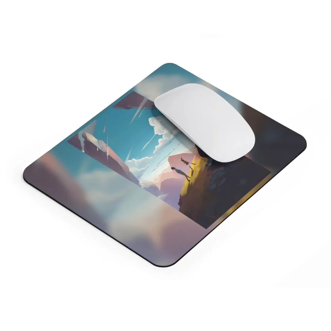 Young Boy and Girl on Cloudy Meadow: Outdoor Landscape Art - Mouse Pad