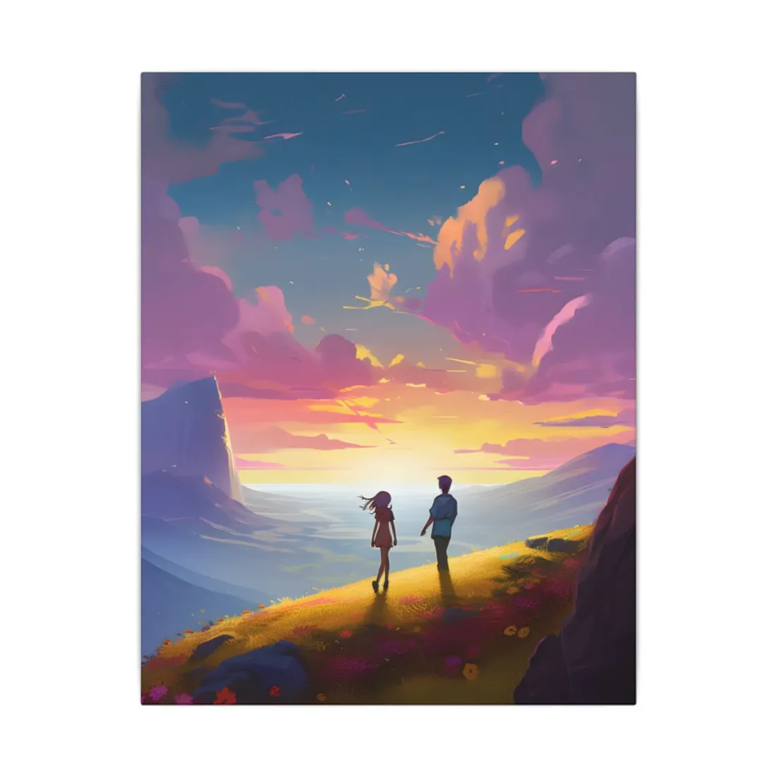 Young Love in a Cloudy Meadow: A Heartwarming - Canvas