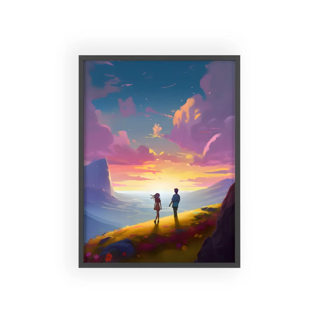 Young Love in a Cloudy Meadow: A Heartwarming - Framed Poster