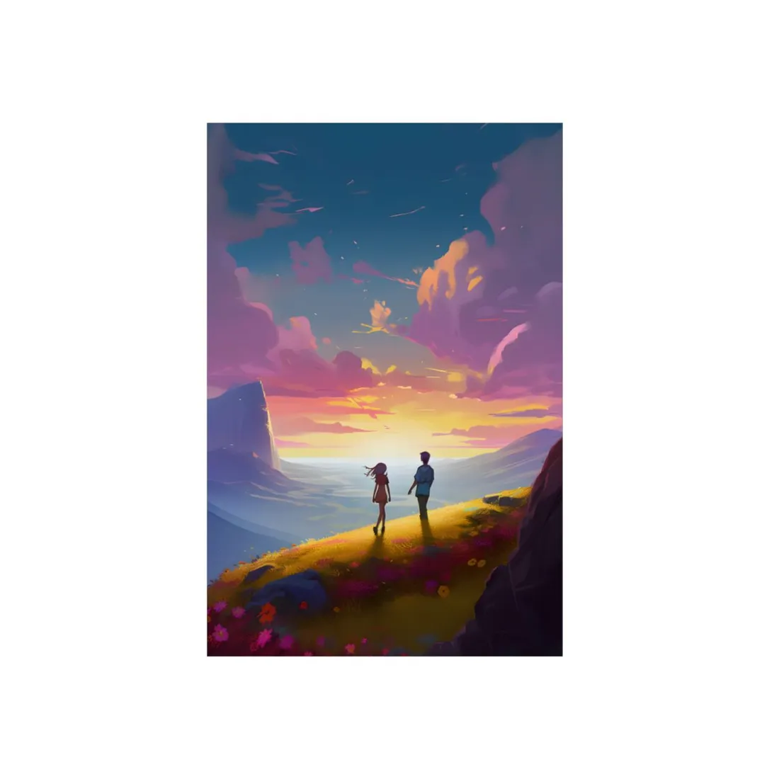 Young Love in a Cloudy Meadow: A Heartwarming - Metal Poster