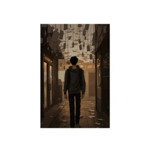 Lone Walker Down Alley Metal Poster