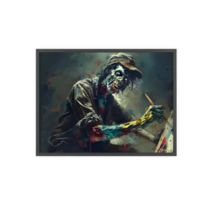 Zombie Painter on Canvas Framed Poster