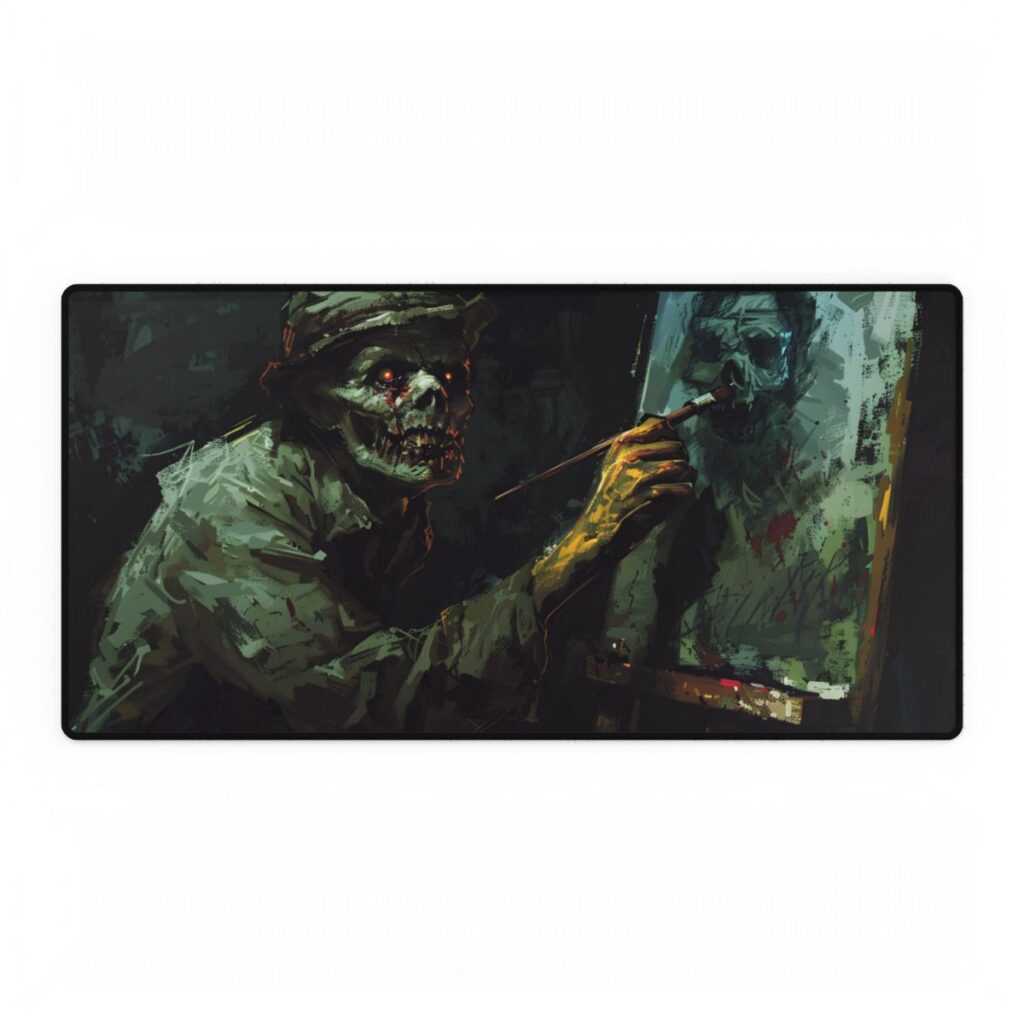 Zombie Painter in Action: Original Digital Art Piece - Desk Mat