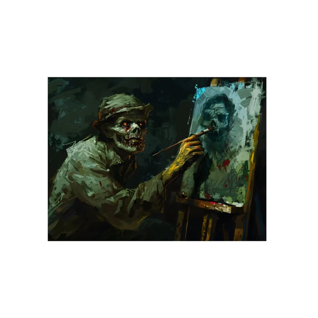 Zombie Painter in Action: Original Digital Art Piece - Metal Poster