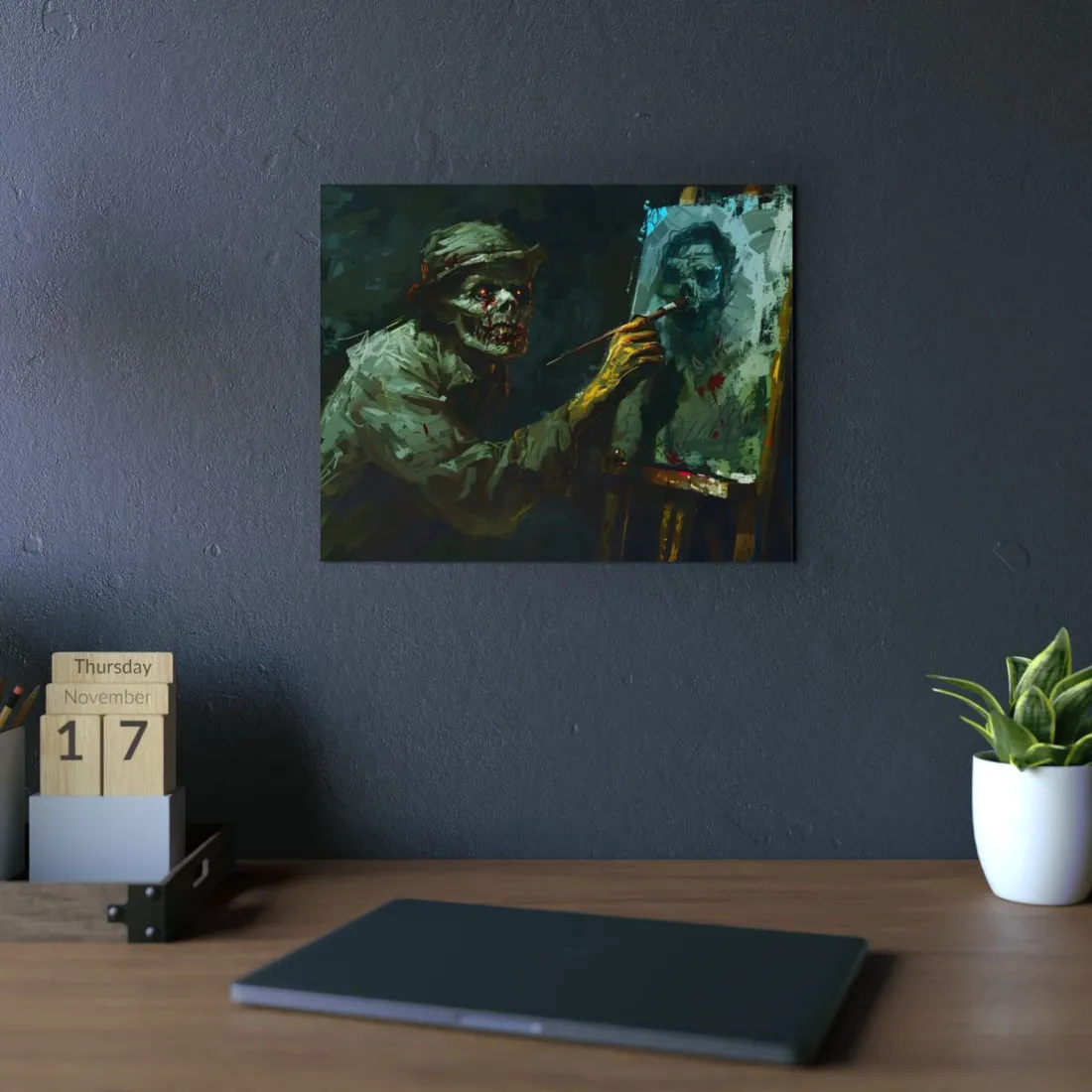 Zombie Painter in Action: Original Digital Art Piece - Metal Poster