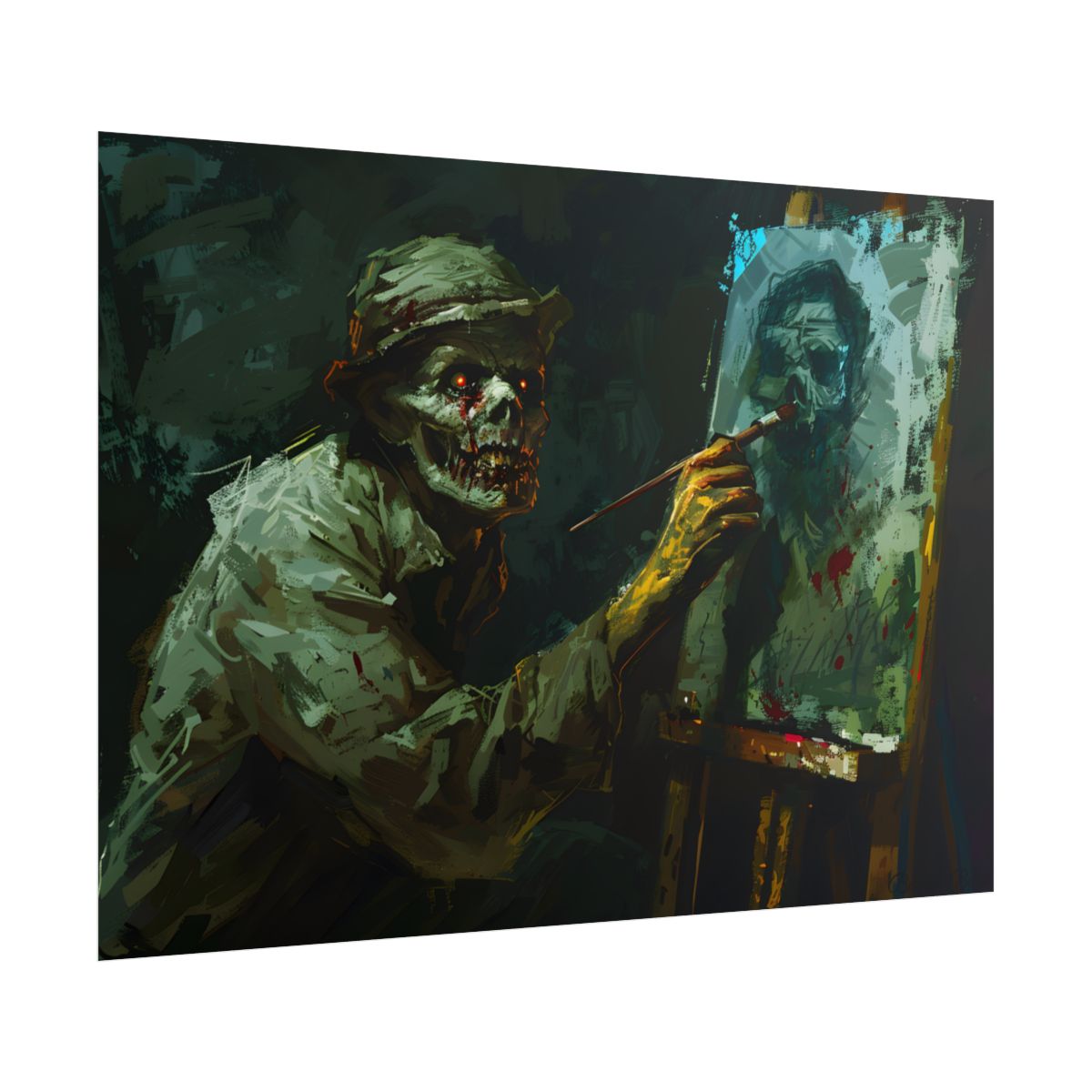 Zombie Painter in Action: Original Digital Art Piece - Poster