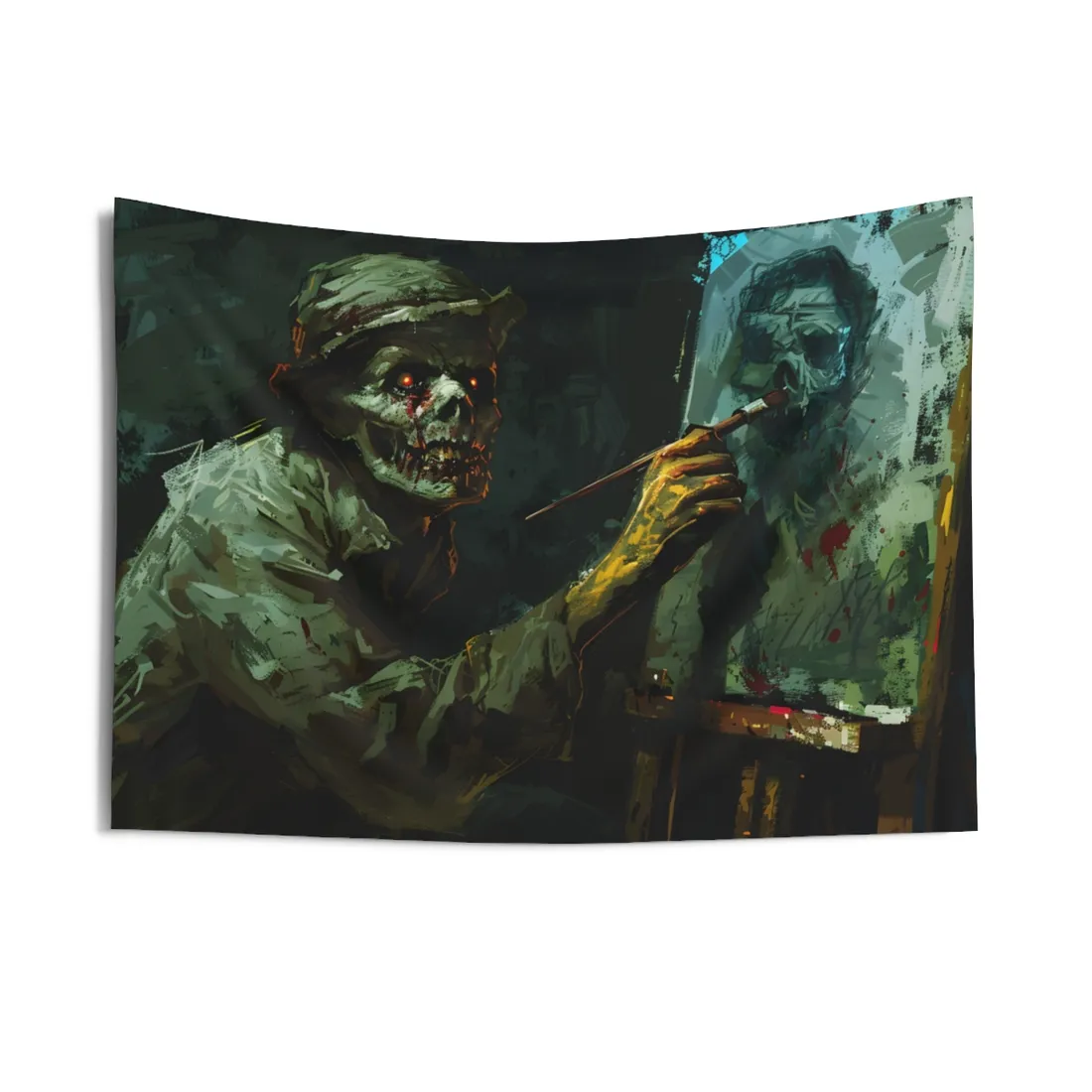 Zombie Painter in Action: Original Digital Art Piece - Wall Tapestry